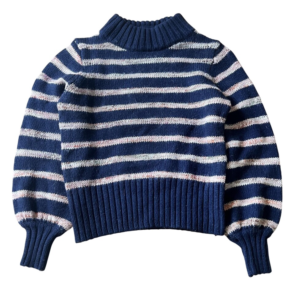 MADEWELL sz XS Navy Pink Stripe Wool Blend Mock High Neck Sweater Pullover Puff